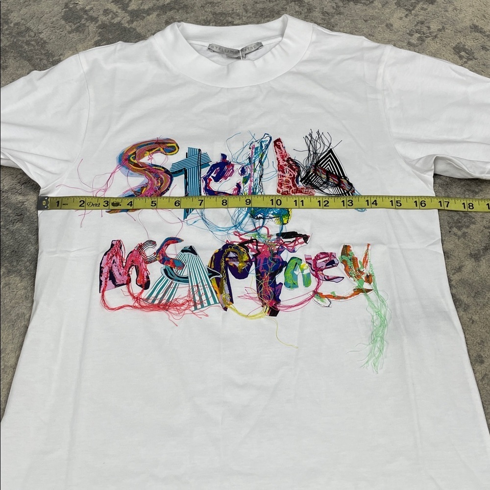 NWT Stella McCartney Collage Tassel Fringe White Logo Tee T Shirt Sz 42 - Picture 8 of 14